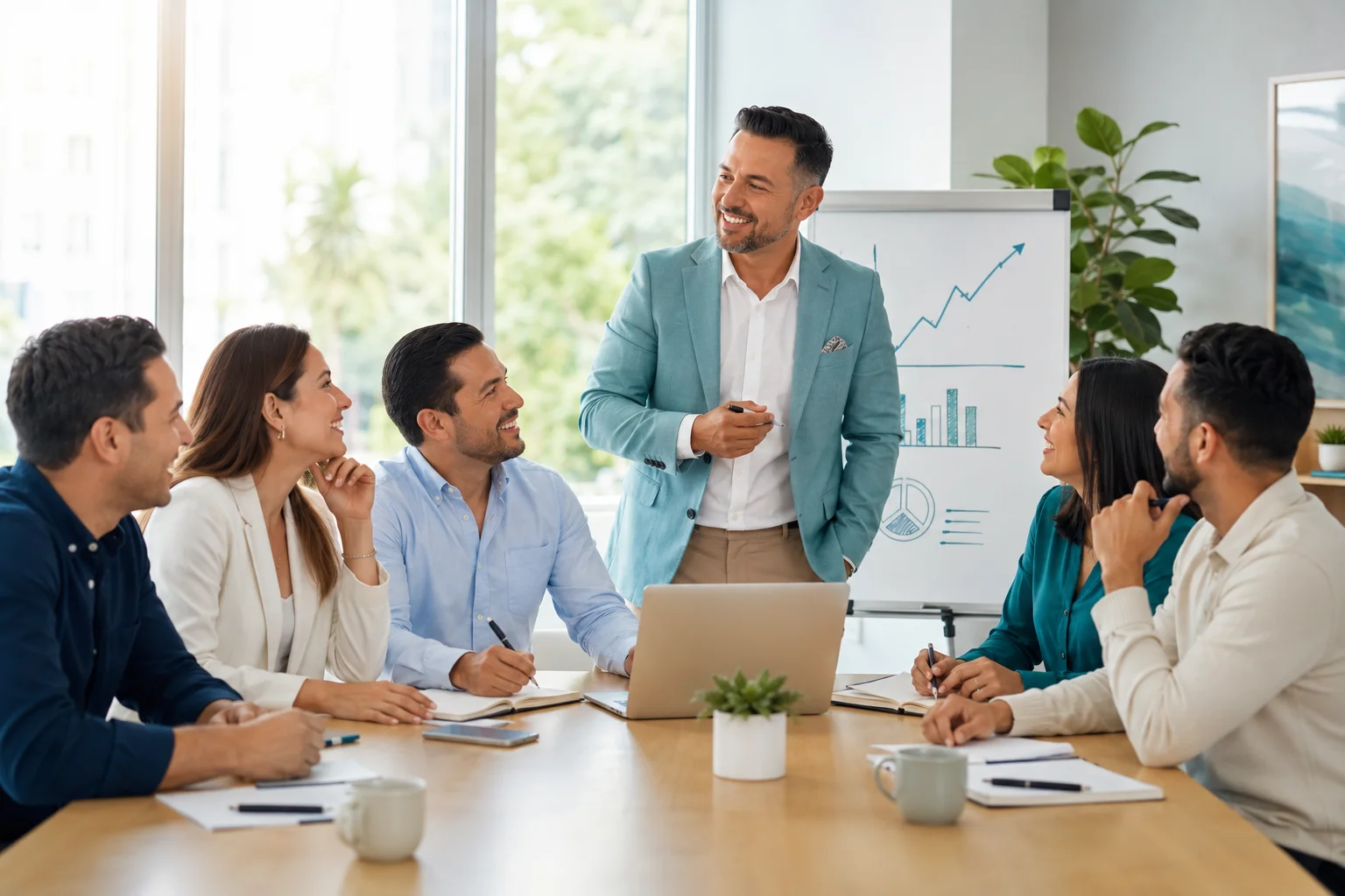 Equipo de agentes participando en una sesión de desarrollo comercial